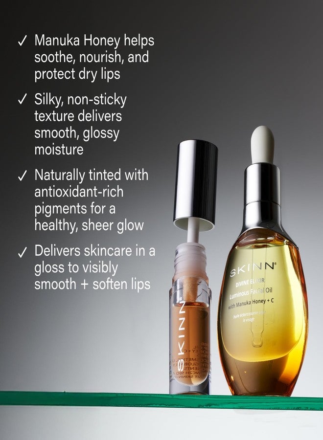 سكن مجموعة SKINN للعطلات، زيت الوجه وزيت الشفاه المضيء - غسول للوجه لتفتيح البشرة وشدها وترطيبها بشكل ملحوظ - يدعم إنتاج الكولاجين ويهدئ الشفاه الجافة والمتشققة - فيتامين سي وعسل مانوكا - Image 3